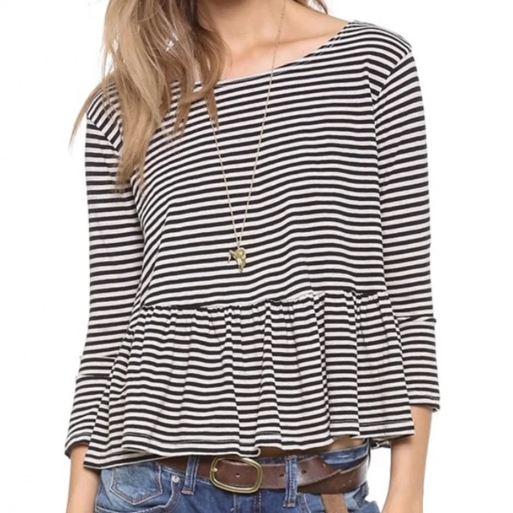 Free People We The Free Peplum Striped Top Boho Knit XS NWOT